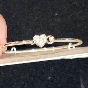Lauren Conrad Silvertone Bangle Bracelet Heart Rhinestone Closure